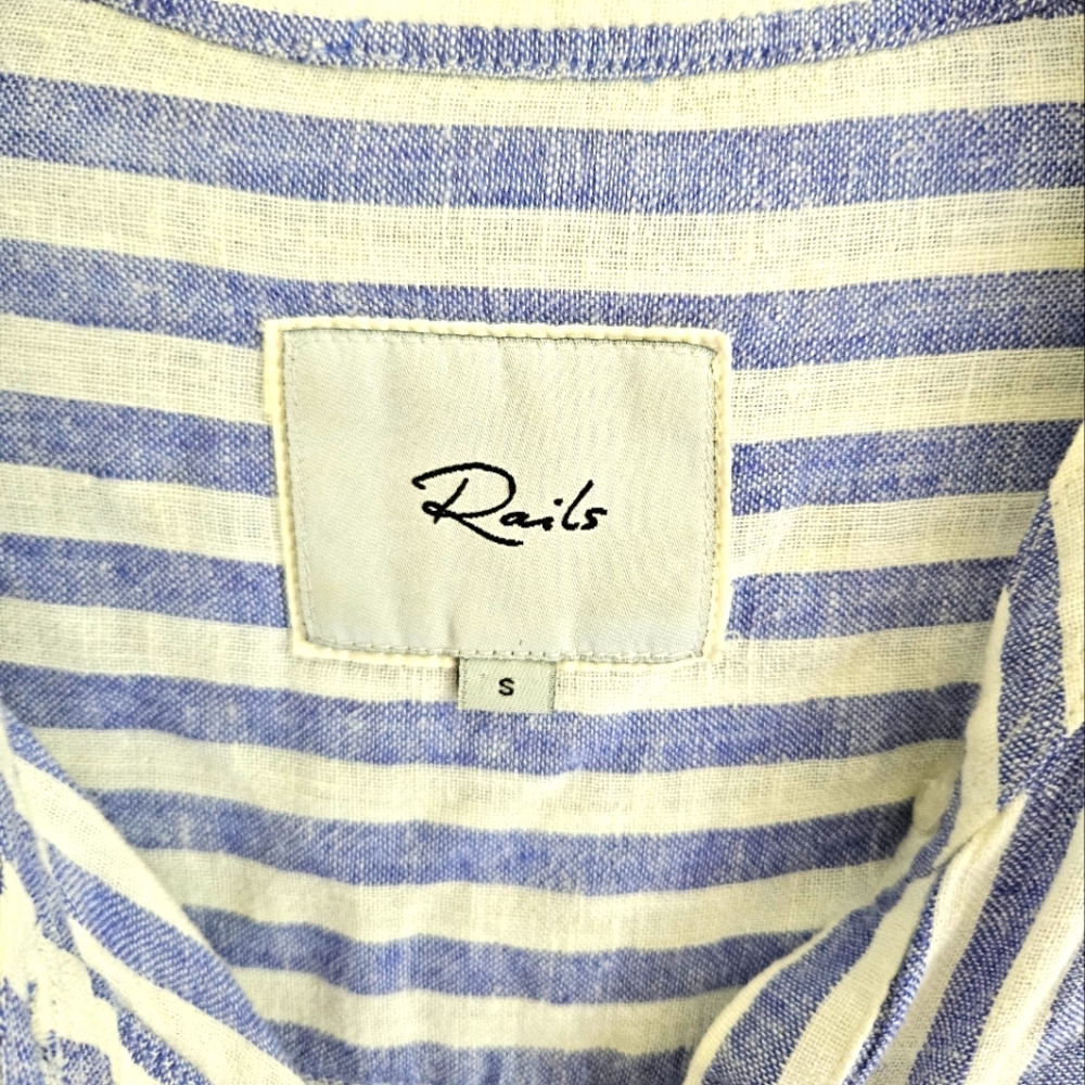 Rails Angelina Stripe Dress Smocked Waist Linen Blend - Picture 4 of 6